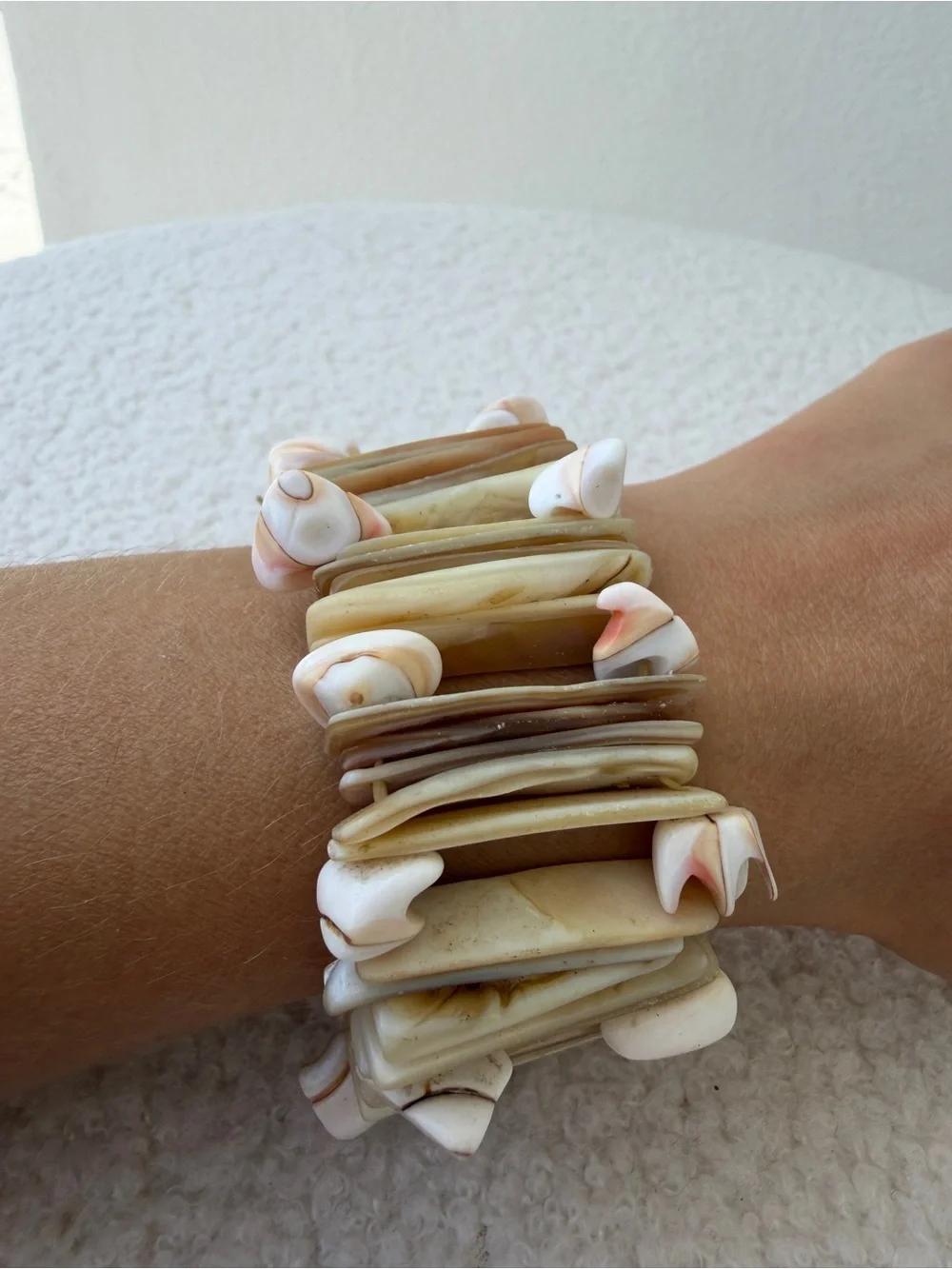 Vintage Mother of Pearl & Conch Shell Statement Cuff Bracelet